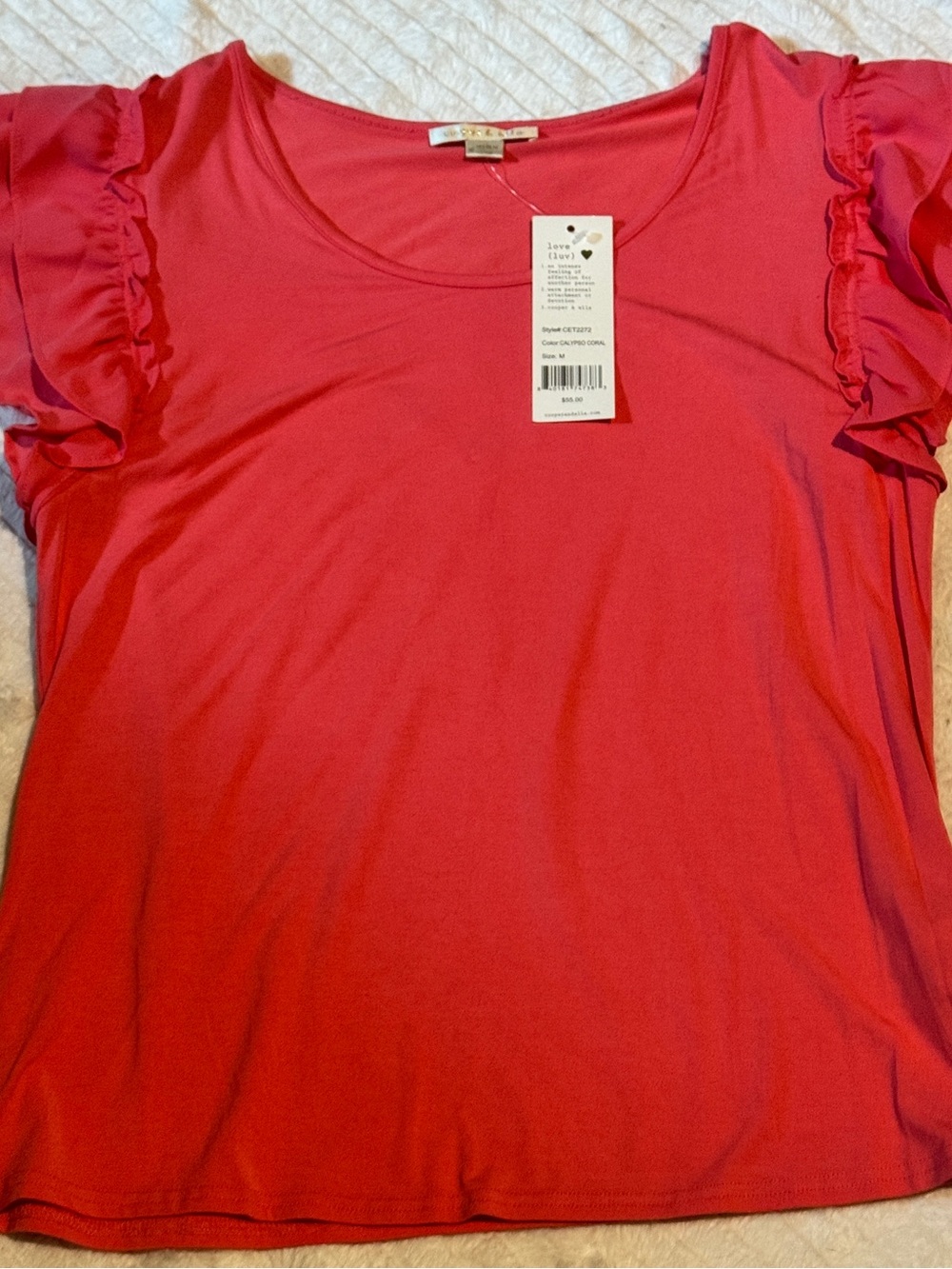 cooper & ella Bright Pink Ruffle Sleeve Scoop Neck Tee